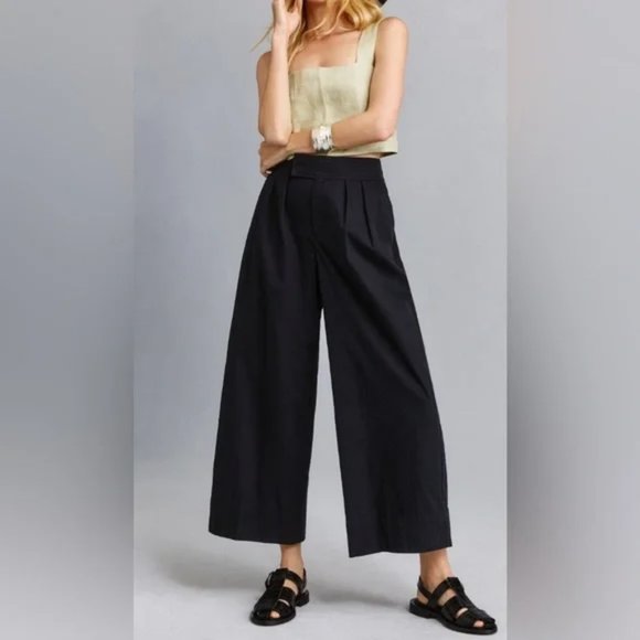 Anthropologie Pleated Poplin Wide-Leg Trousers In Black Size 4 NWT - Picture 2 of 12